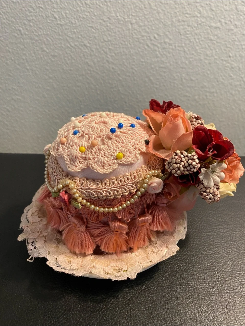 Vintage pin cushion with decorative Trim